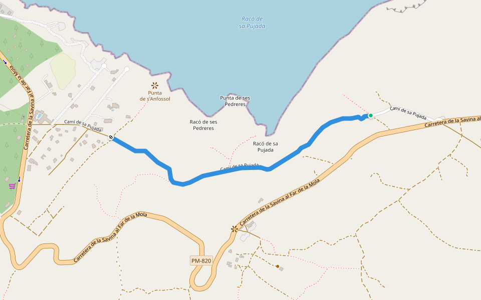 Camí de sa Pujada walking route map in Formentera