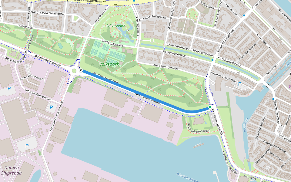 Westfrankelandsedijk walking route map in Schiedam