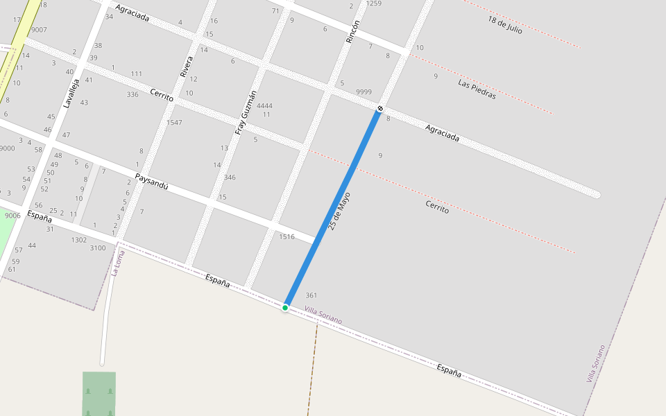 25 de Mayo walking route map in La Loma