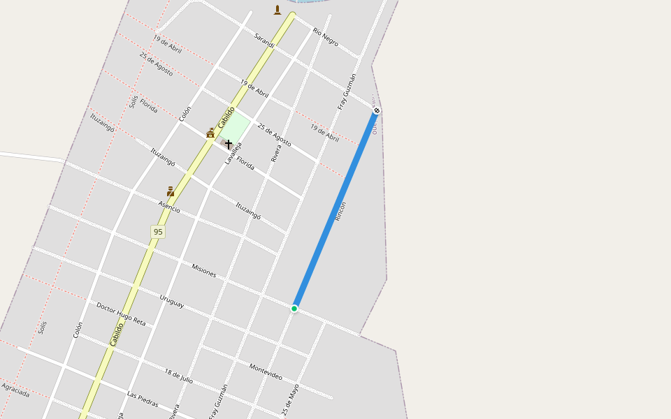 Rincón walking route map in Villa Soriano