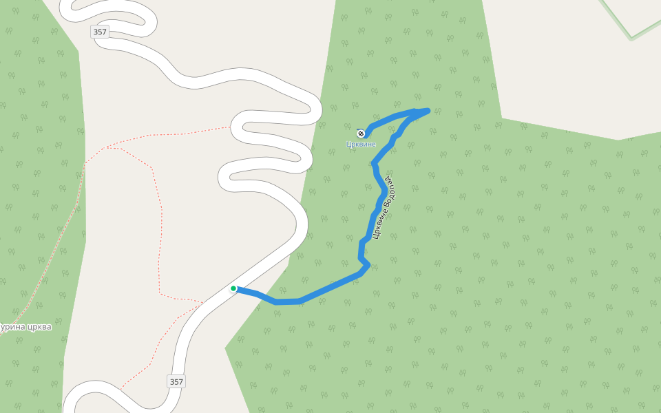 Crkvine Vodopad walking route map in Славковица