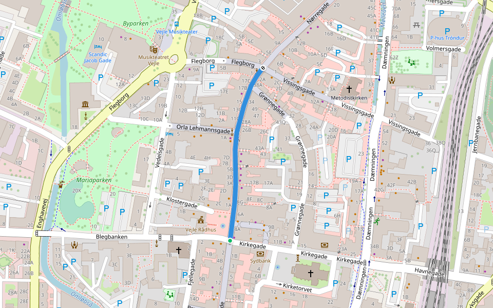Torvegade walking route map in Vejle
