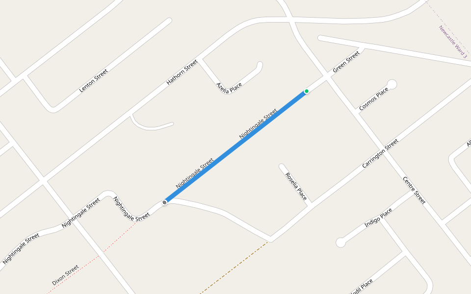 Nightingale Street walking route map in Newcastle