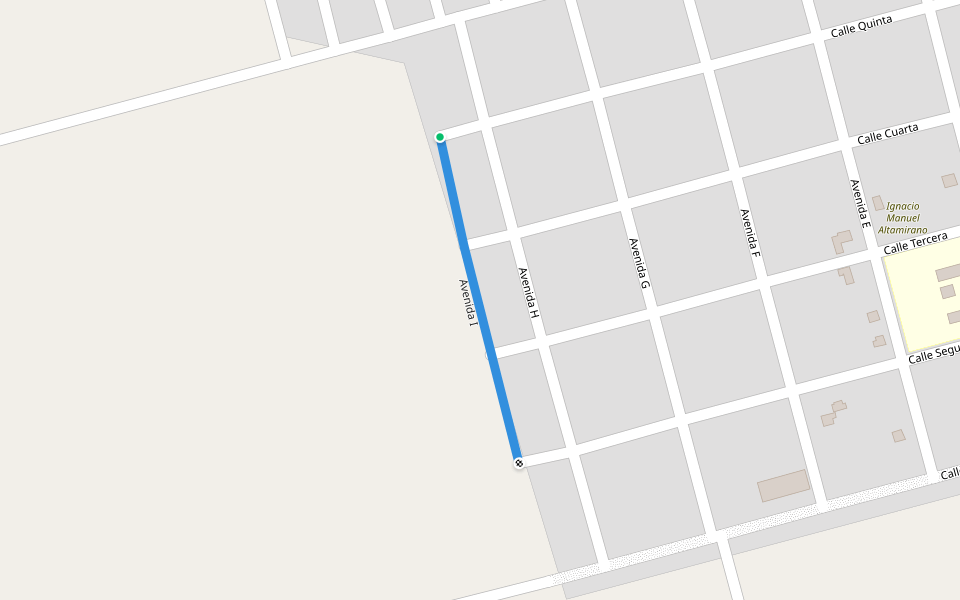 Avenida I walking route map in Ejido General Leandro Valle