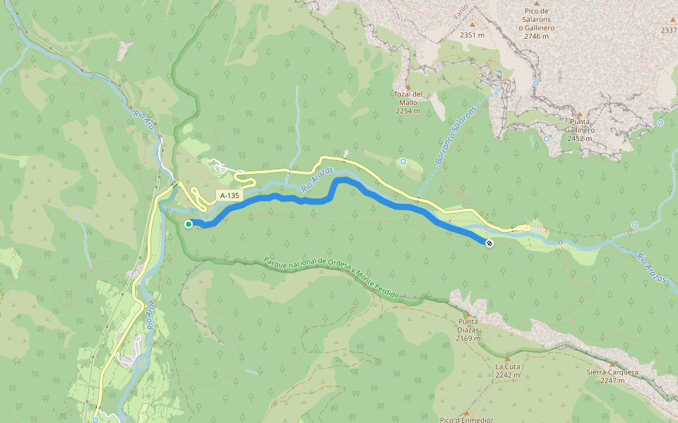 Senda de Turieto Bajo walking route map in Torla-Ordesa