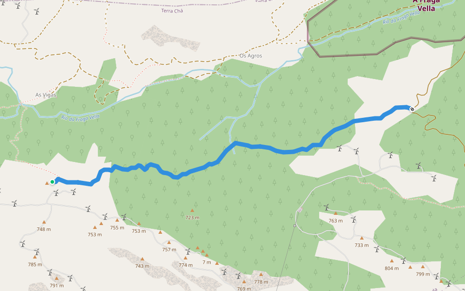 Treito da ruta pena montol-fragavella walking route map in Abadín