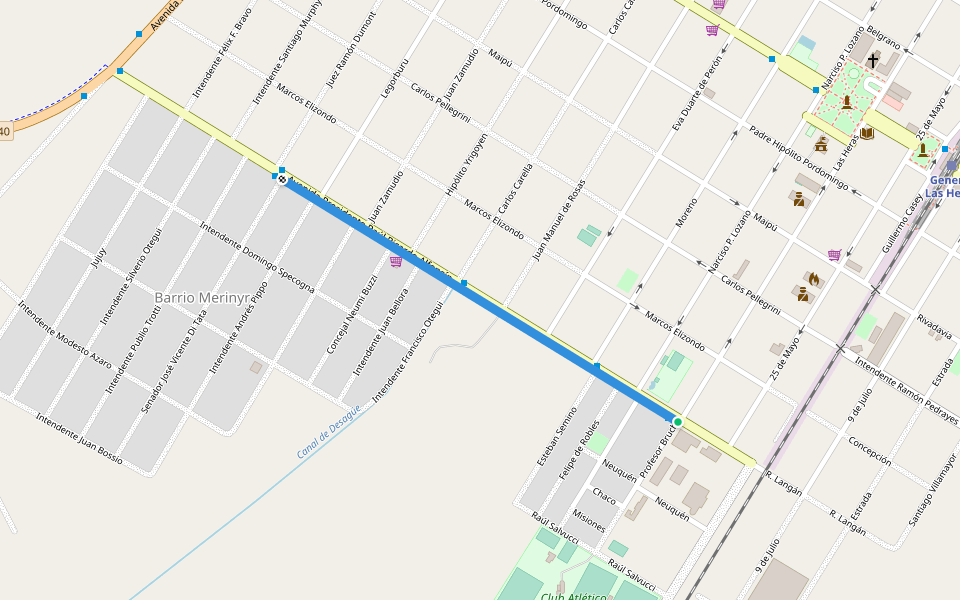 Presidente Raúl Ricardo Alfonsín walking route map in General Las Heras
