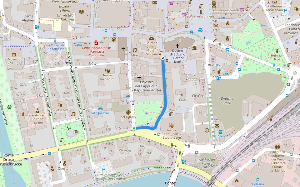 Via dell'Isarco - Eisackstraße walking route map in Bolzano