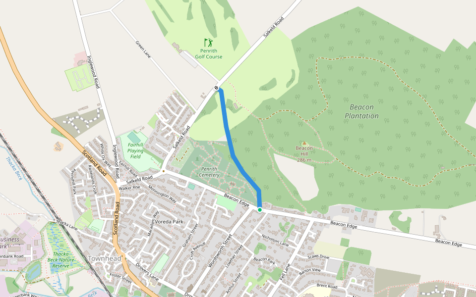 Intack Lane walking route map in Penrith