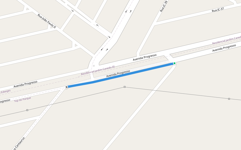 Avenida Progresso walking route map in Senador Canedo