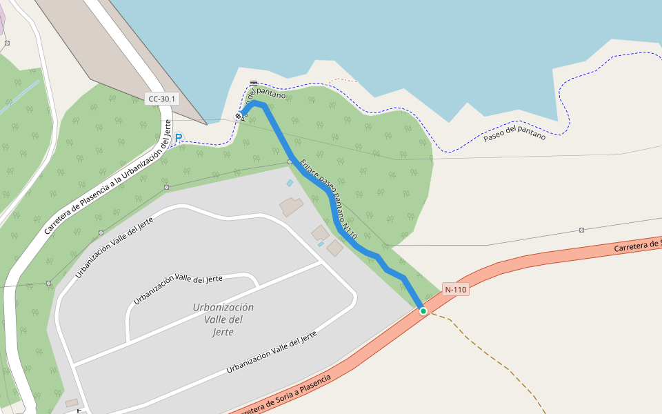 Enlace paseo pantano N110 walking route map in Plasencia