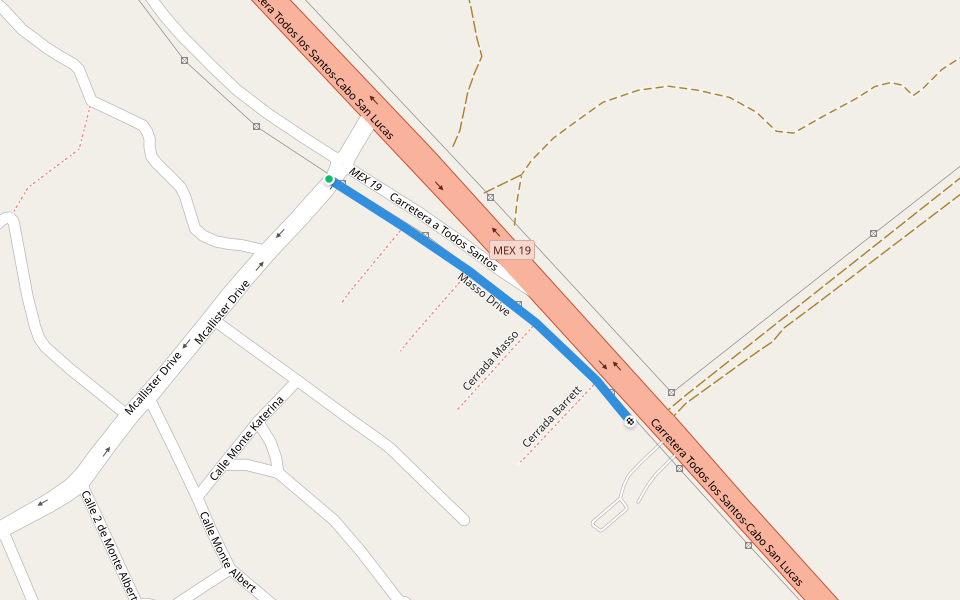 Masso Drive walking route map in Cabo San Lucas