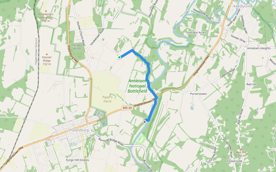 Three Farm Trail walking route map in Sharpsburg