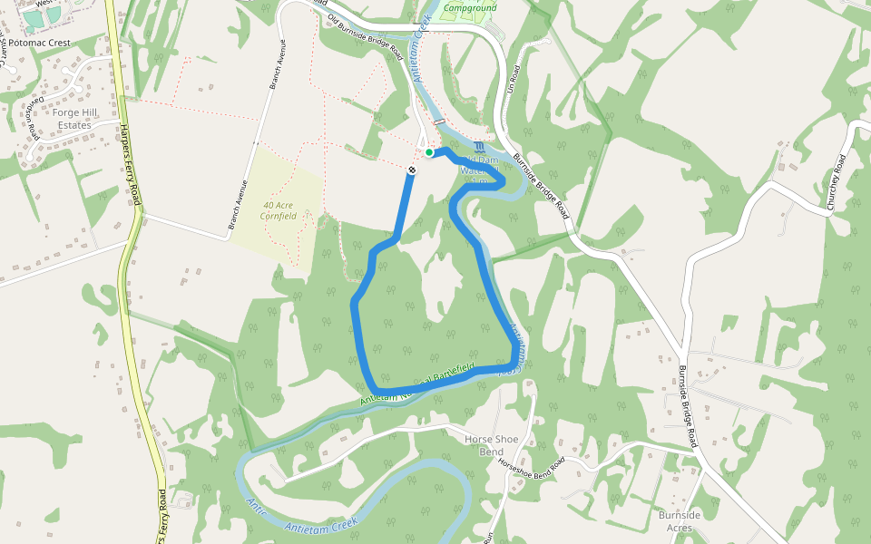 Snavely Ford Trail walking route map in Sharpsburg