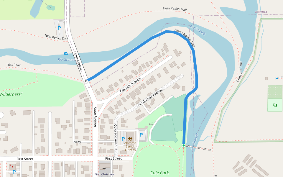 Sierra Blanca Trail walking route map in Alamosa