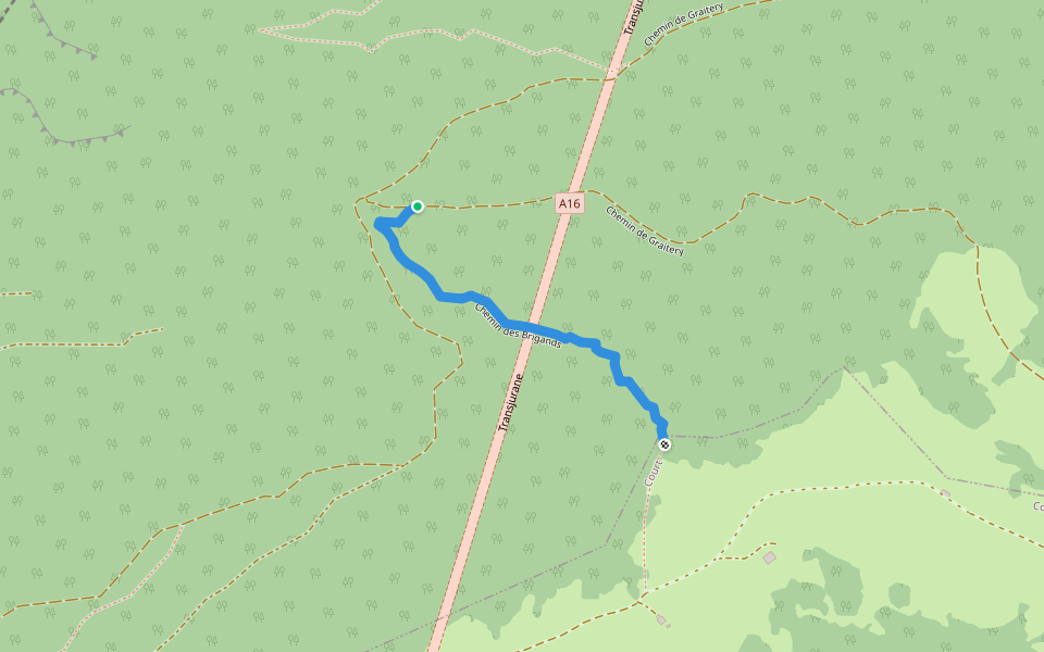 Chemin des Brigands walking route map in Moutier