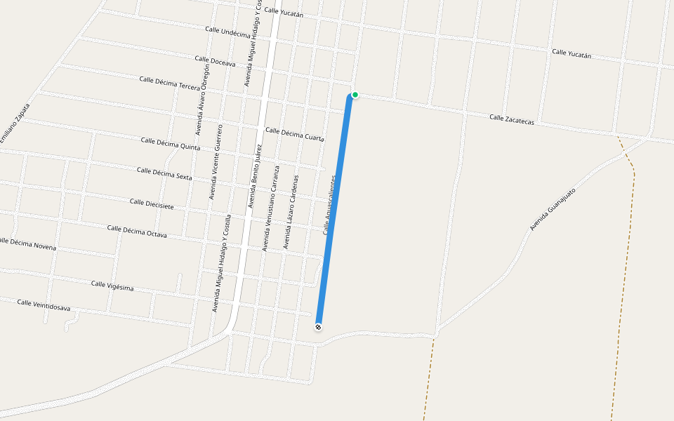 Calle Aguascalientes walking route map in Colonia Luis Echeverría