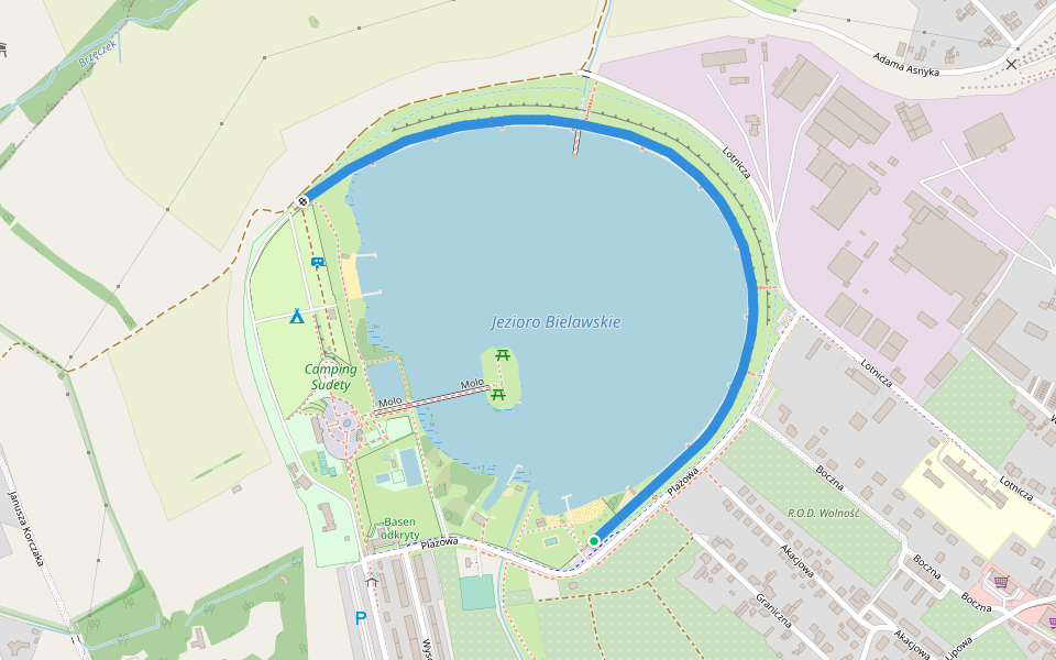 Jezioro Bielawskie walking route map in Bielawa