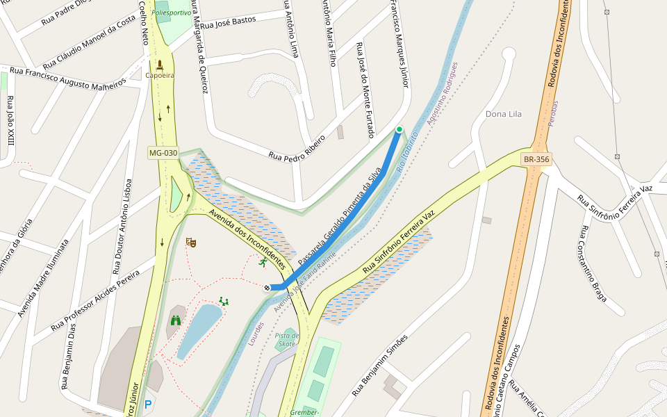 Passarela Geraldo Pimenta da Silva walking route map in Itabirito