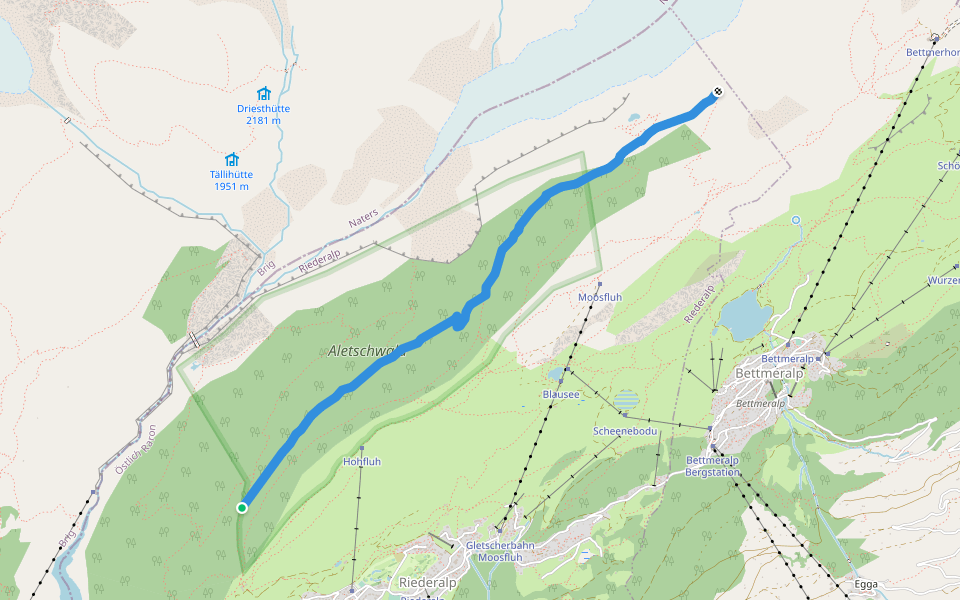 Mittlerer Aletschweg walking route map in Riederalp