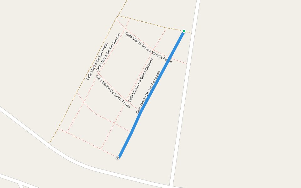 Calle Misión De San Fernando walking route map in Ruta de las Misiones