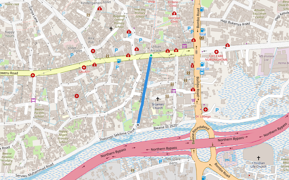 Bwaise III 3637 walking route map in Kampala