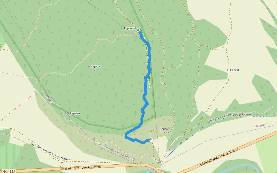 Senda palomeras walking route map in Metauten