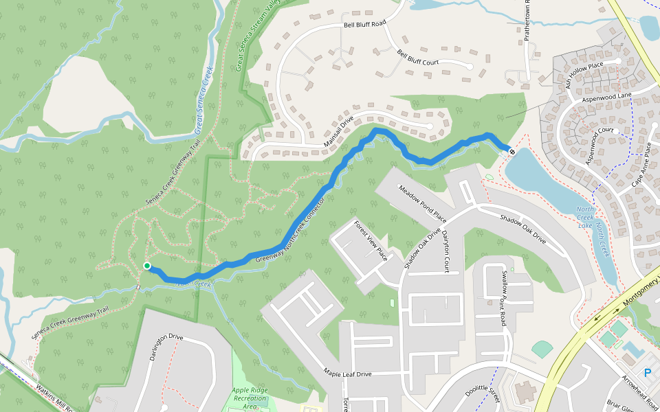 Greenway NorthCreek Connector walking route map in Montgomery Village