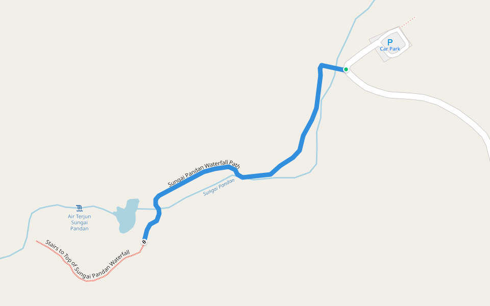 Sungai Pandan Waterfall Path walking route map in Kuantan