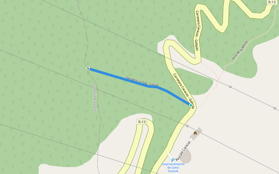 Sendero a Qda. Cotiza walking route map in Caracas
