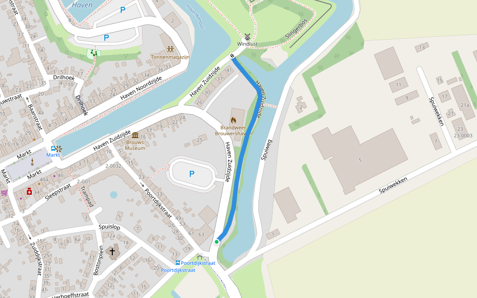 Haven Zuidzijde walking route map in Brouwershaven