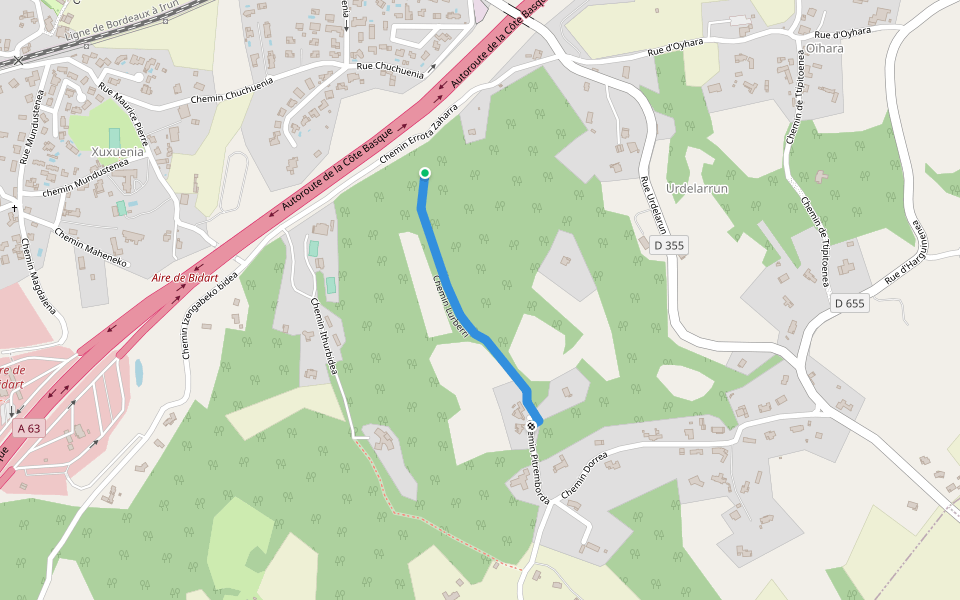 Chemin Lurberri walking route map in Bidart