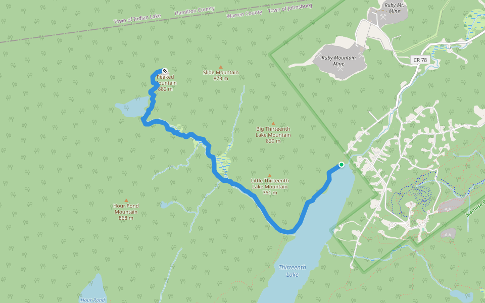 Peaked Mountain Pond Trail walking route map in North River