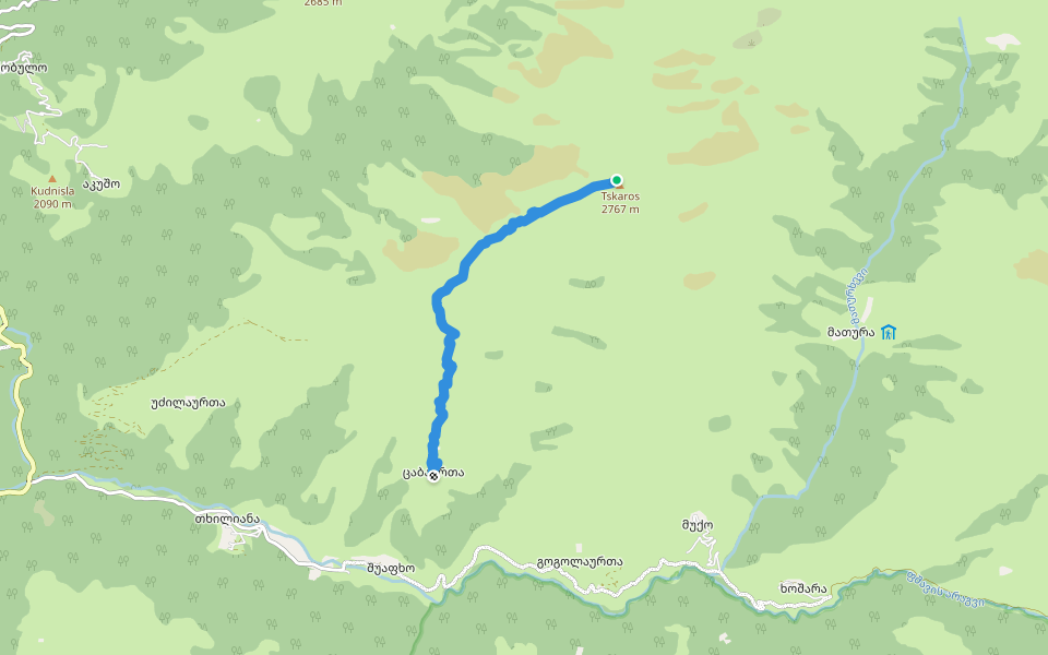 Datvijvari-Shuapkho walking route map in Tkhiliana