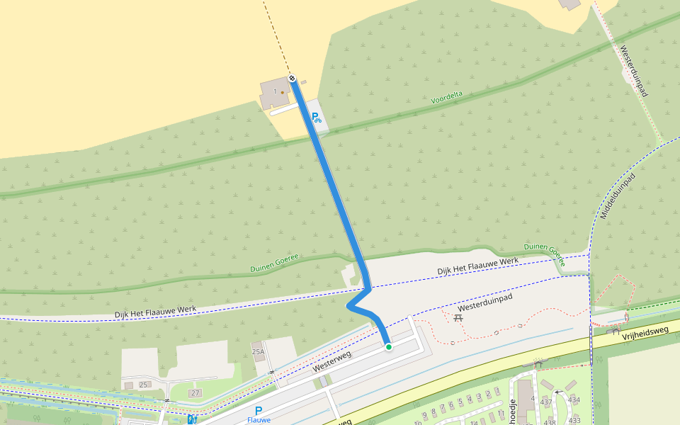 Strand Flaauwe Werk walking route map in Ouddorp