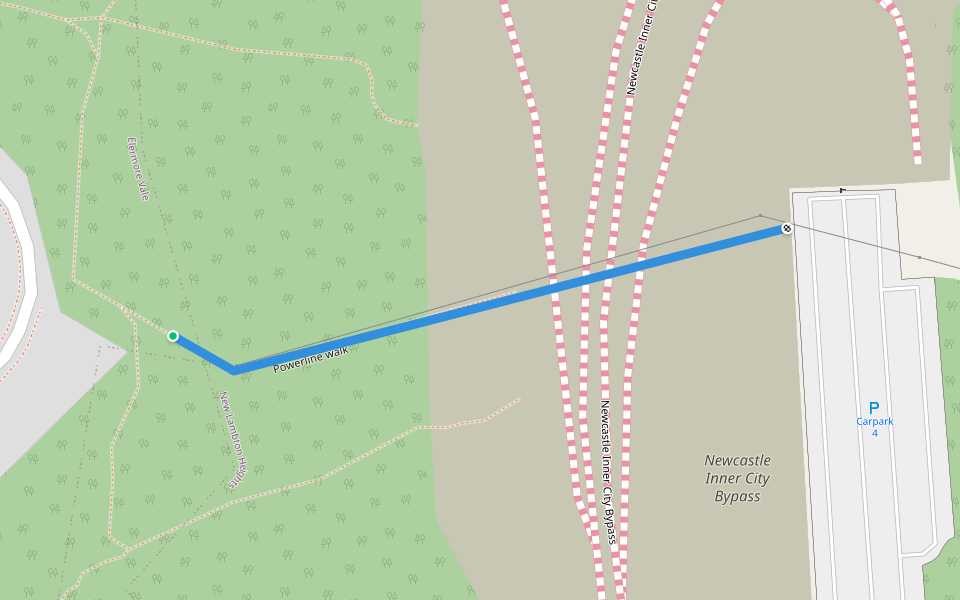 Powerline walk walking route map in Elermore Vale