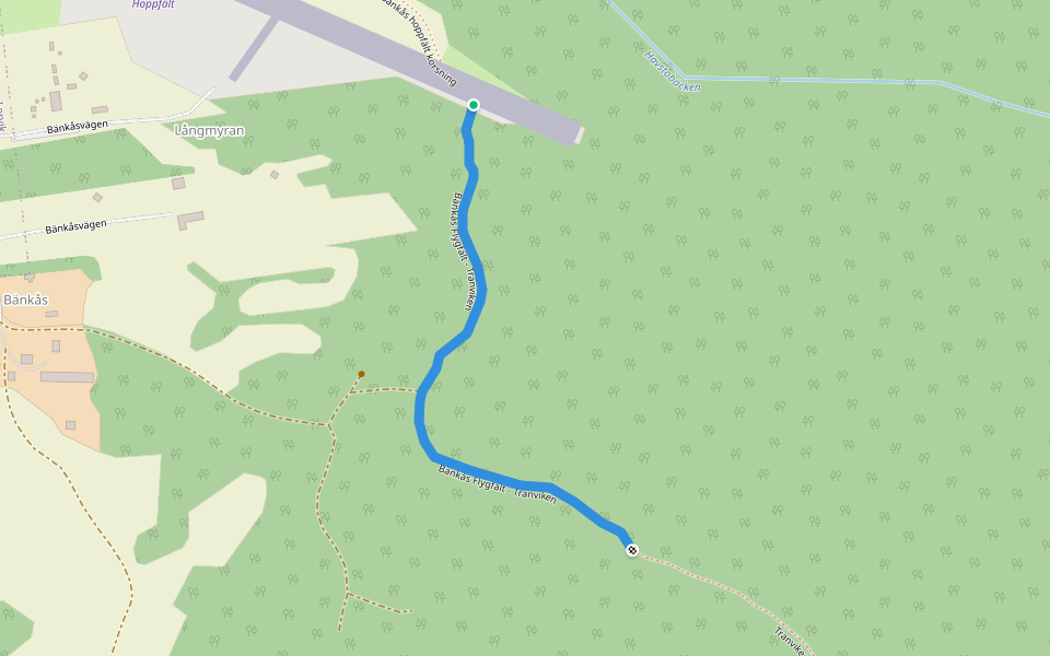 Bänkås Flygfält - Tranviken walking route map in Rödvattnet