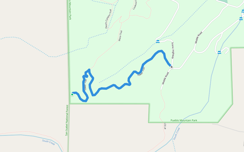 Tower Trail walking route map in Beulah Valley