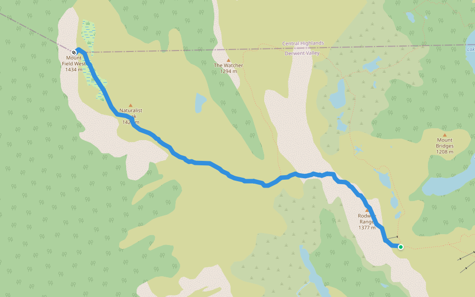 Mount Field West Track walking route map in Mount Field