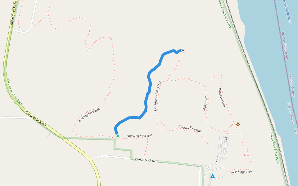 West Hickory Ridge Trail walking route map in McGregor