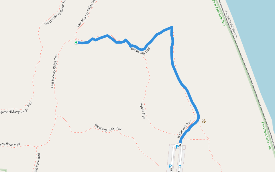 Bridal Veil Trail walking route map in McGregor