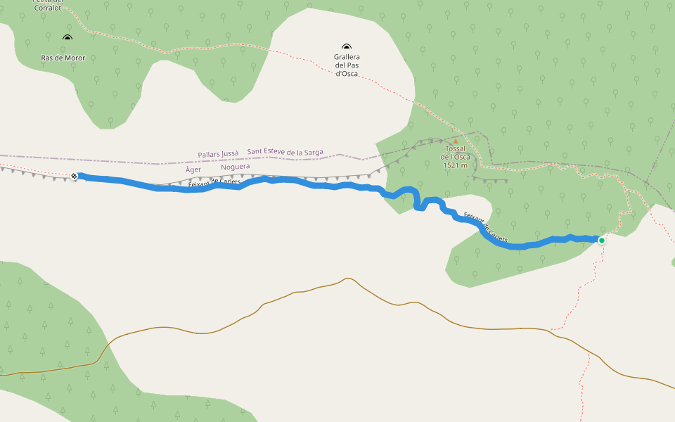 Feixant de Carlets walking route map in Àger