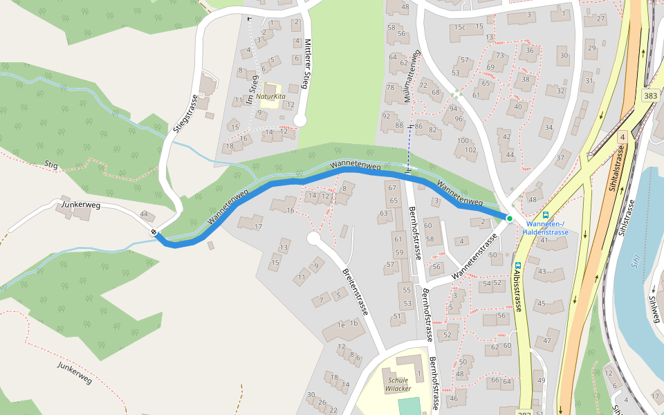 Wannetenweg walking route map in Adliswil
