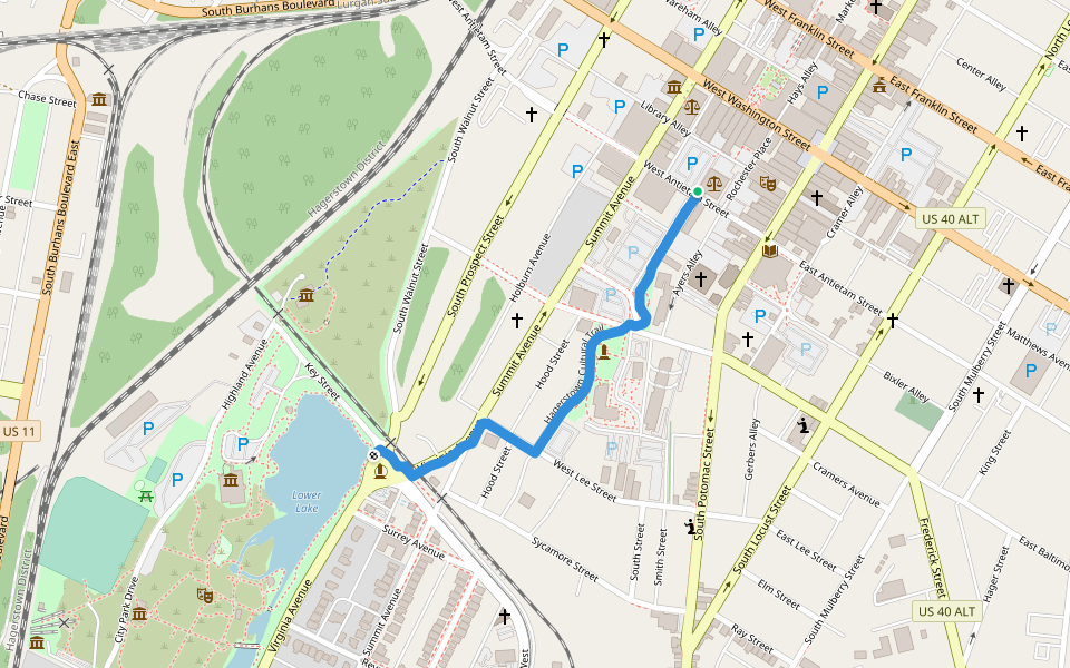Hagerstown Cultural Trail walking route map in Hagerstown