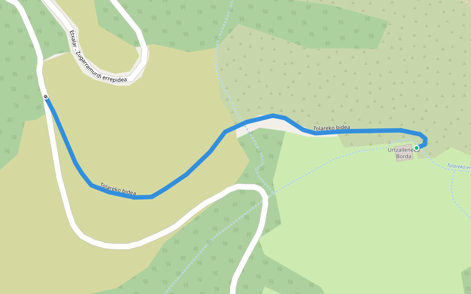 Tolareko bidea walking route map in Etxalar