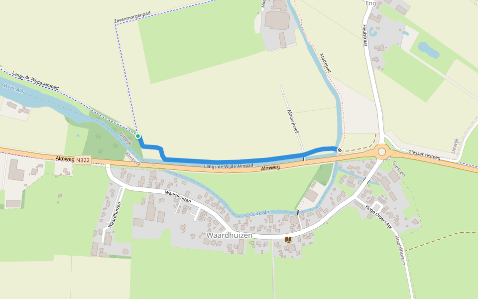 Langs de Wijde Almpad walking route map in Waardhuizen