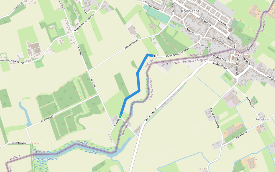 Oude Karnemelkstraat walking route map in Moerbeke