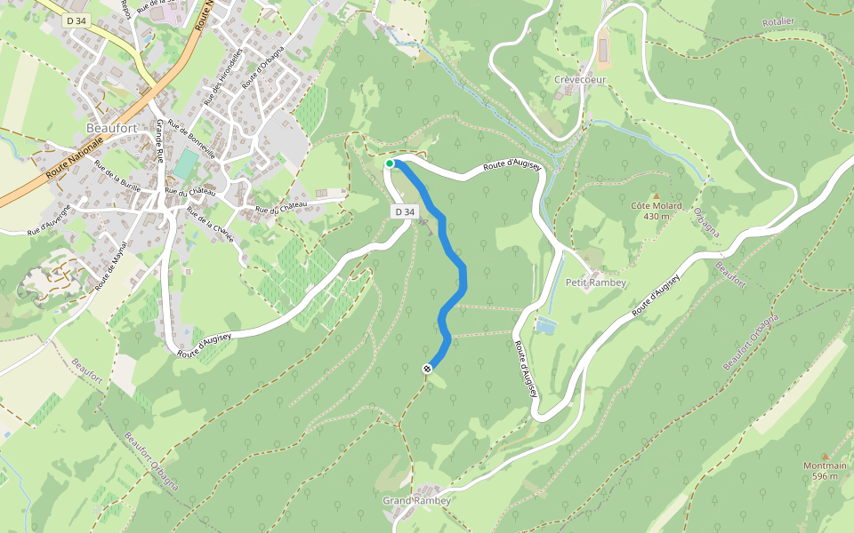 Chemin de la Madone vers Le Grand Rambey walking route map in Beaufort-Orbagna