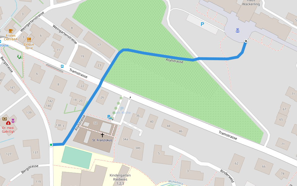 Asylstrasse walking route map in Uetikon am See