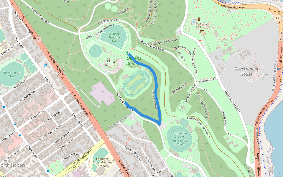 Bandicoot Track walking route map in Queens Domain